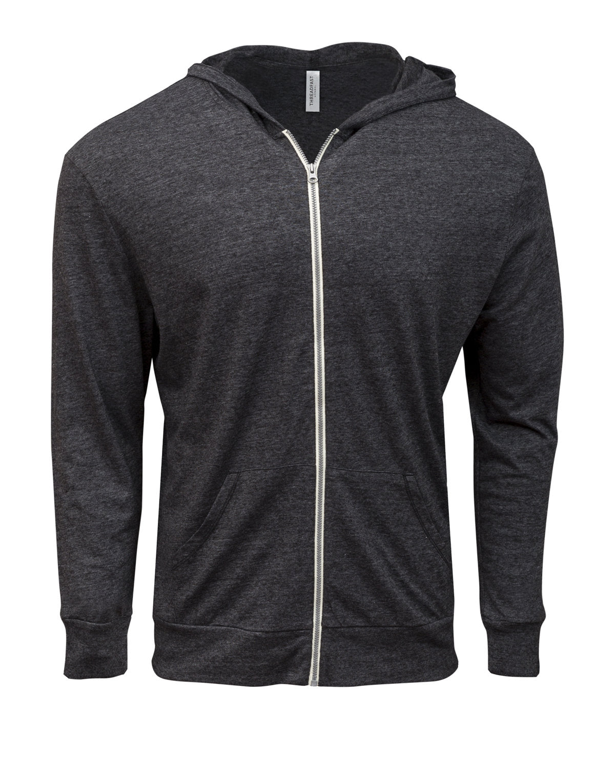 Threadfast Unisex Triblend Full-Zip Light Hoodie - Black Triblend