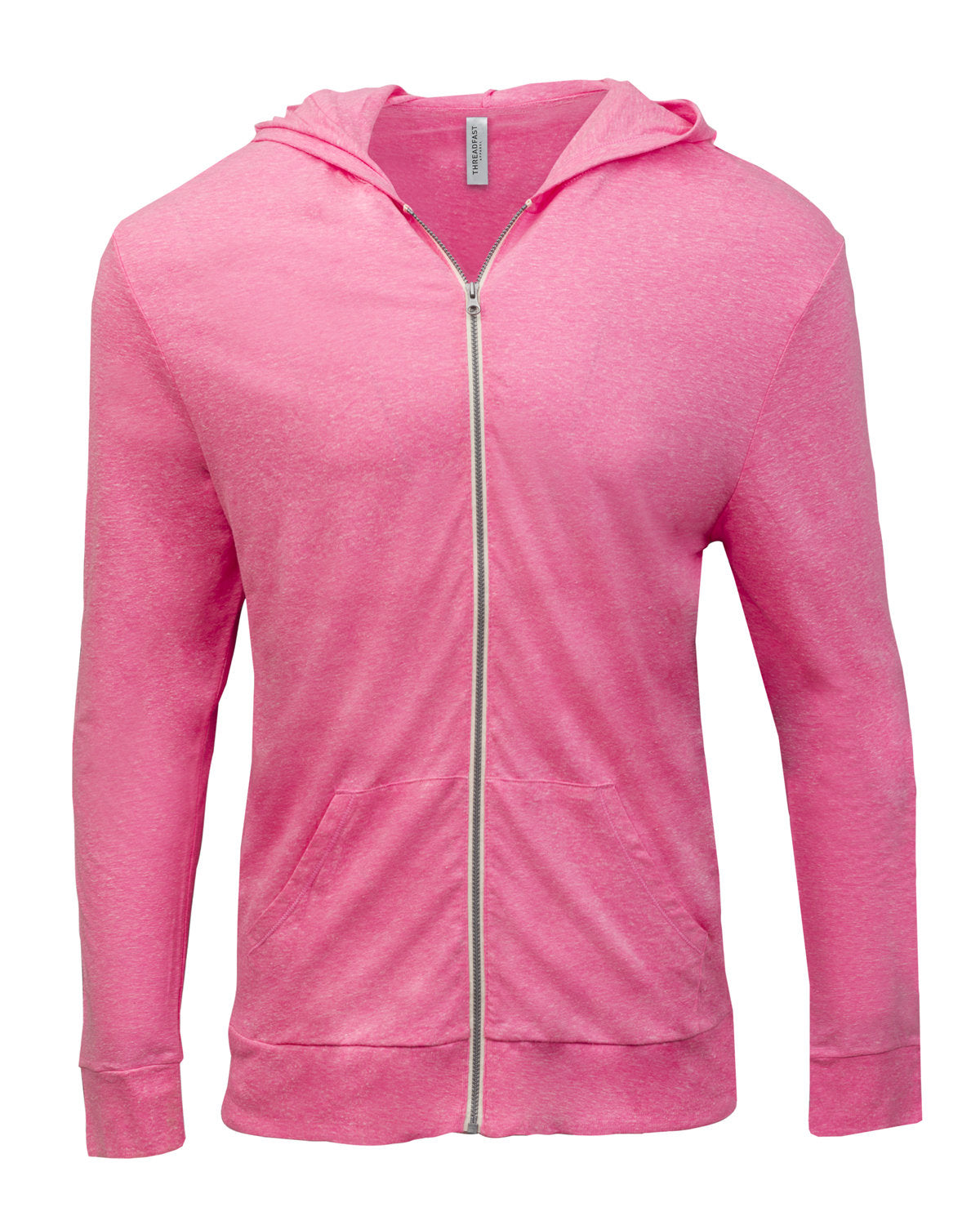 Threadfast Unisex Triblend Full-Zip Light Hoodie - Neon Pink Tribld