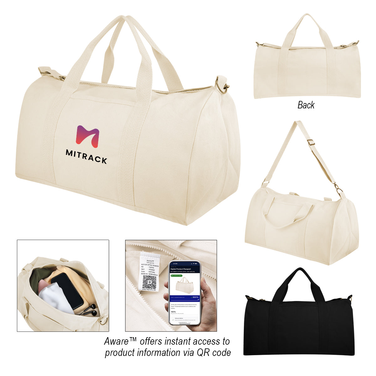 Aware™ Recycled Cotton Flat Bottom Duffel Bag