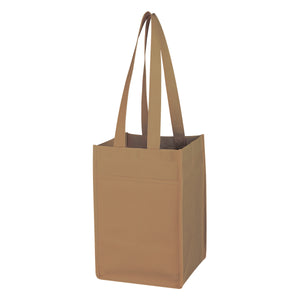 Non-Woven 4 Bottle Wine Tote - Khaki