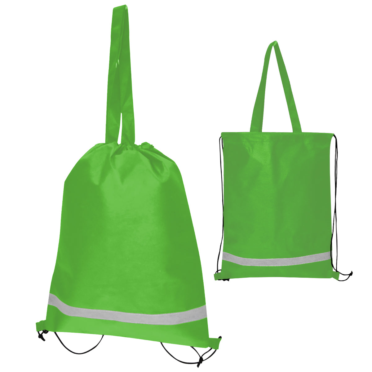 Double Feature Non-Woven Drawstring Tote Bag - Lime