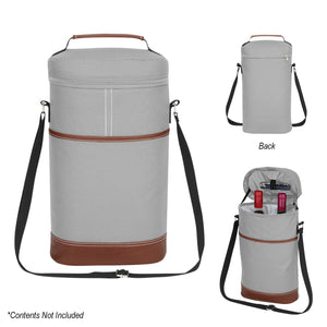Double Wine Kooler Bag - Gray With Brown
