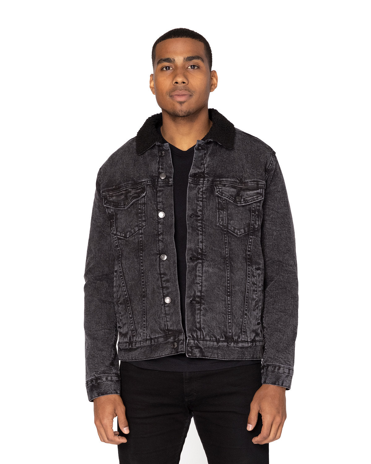 Threadfast Unisex Sherpa-Lined Denim Jacket - Blk
