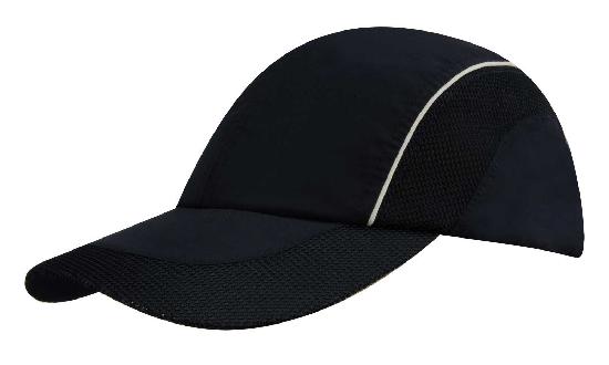4 Panel Sports Cap with Mesh Inserts - Custom Embroidered - Black With White