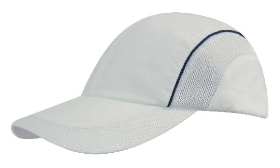 4 Panel Sports Cap with Mesh Inserts - Custom Embroidered - Navy With White