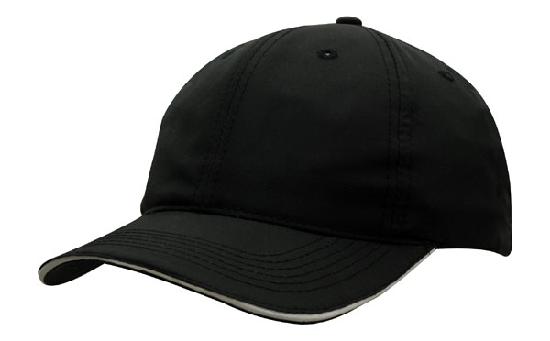 6 Panel Spring Woven Cap with Strap & Clip - Custom Embroidered - Black With White