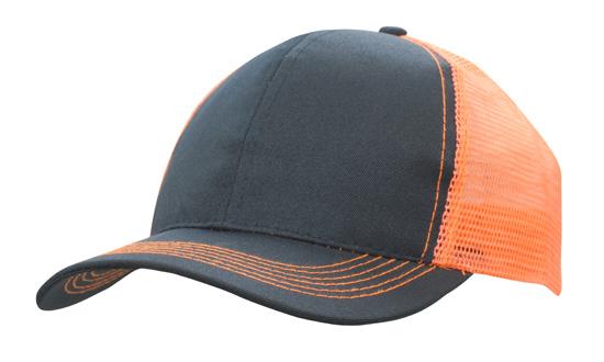 6 Panel Mesh Back Cap Breathable P-Twill - Custom Embroidered - Navy With Orange