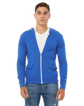 Bella + Canvas Unisex Triblend Full-Zip Lightweight Hoodie - Tr Royal Triblnd