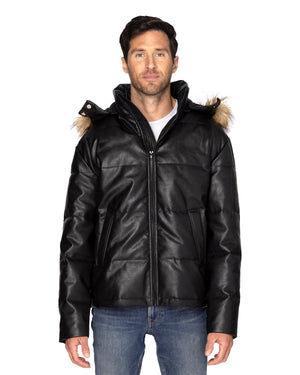 Threadfast Unisex Vegan Leather Puffer Jacket - Black Vegan Lthr