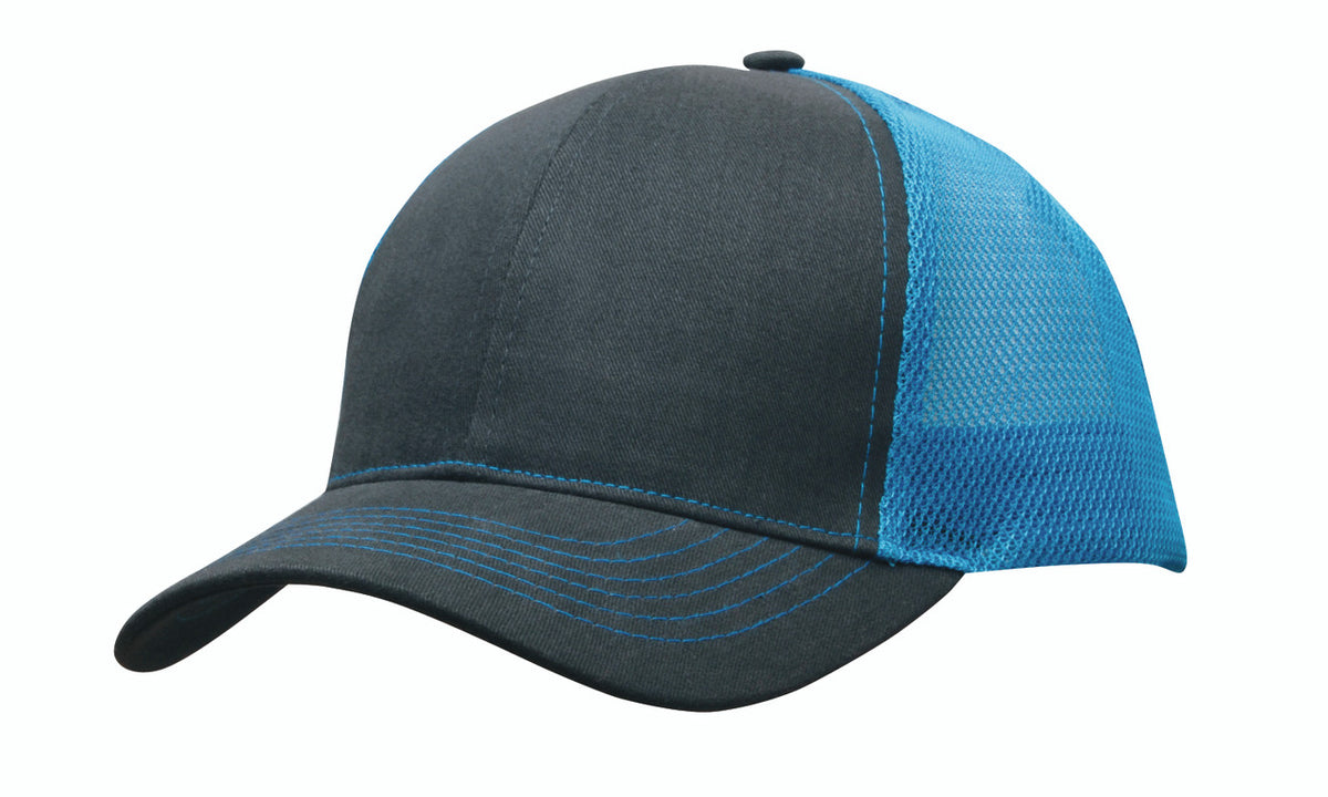 Brushed Cotton with Mesh Back Cap - Charcoal Gray / Cyan Blue
