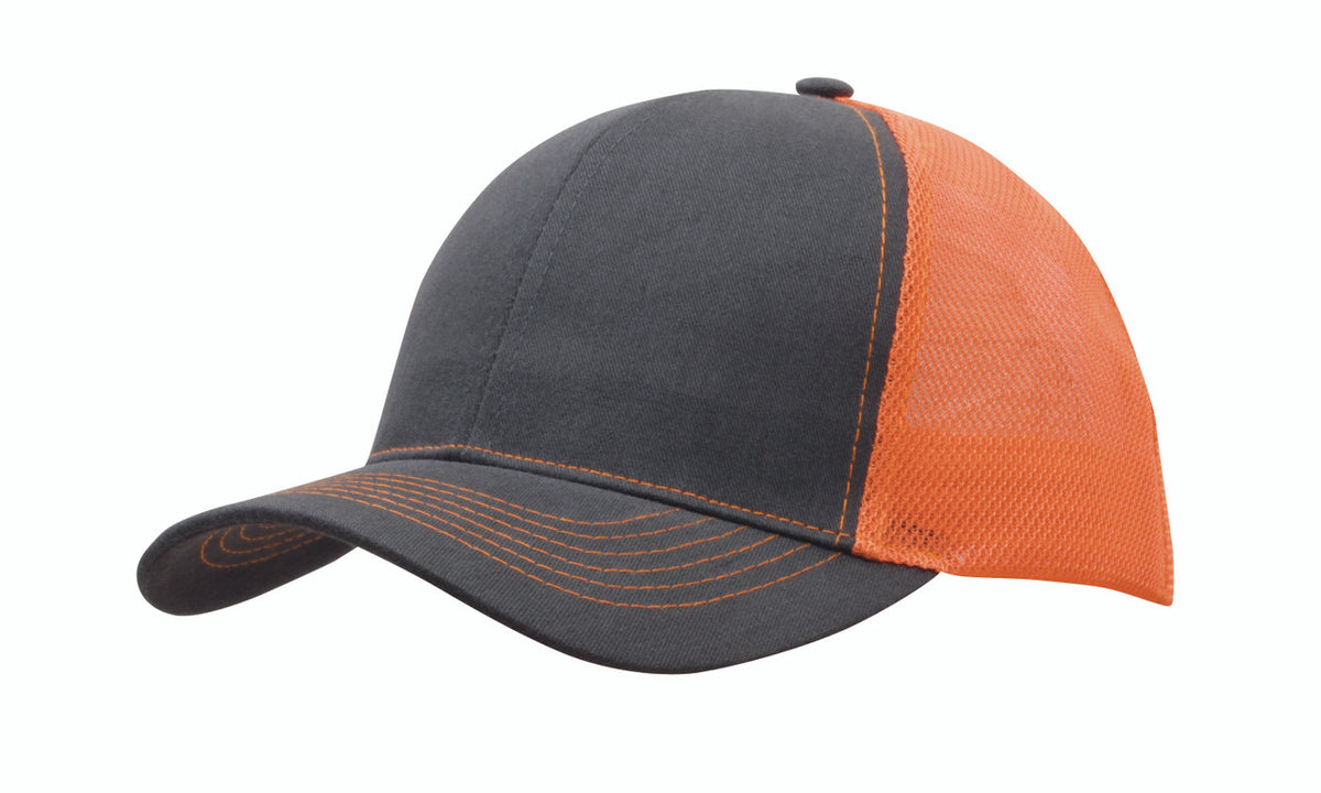 Brushed Cotton with Mesh Back Cap - Charcoal Gray / Orange