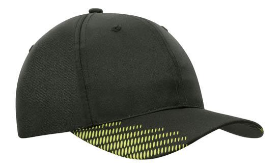 6 Panel Breathe P-Twill with Peak Print Cap - Custom Embroidered - Black With Green