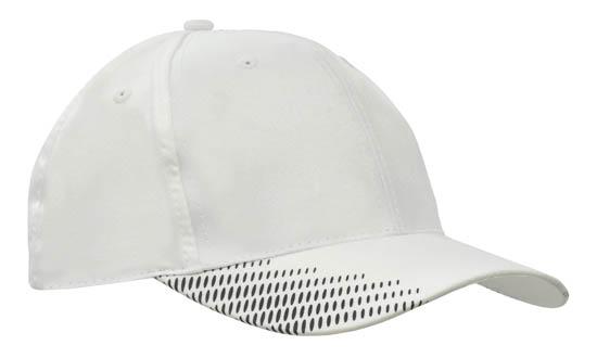 6 Panel Breathe P-Twill with Peak Print Cap - Custom Embroidered - White With Black
