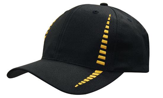 6 Panel Cap Breathable P-Twill Emb Checks - Custom Embroidered - Black With Gold