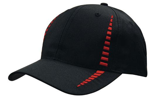 6 Panel Cap Breathable P-Twill Emb Checks - Custom Embroidered - Black With Red