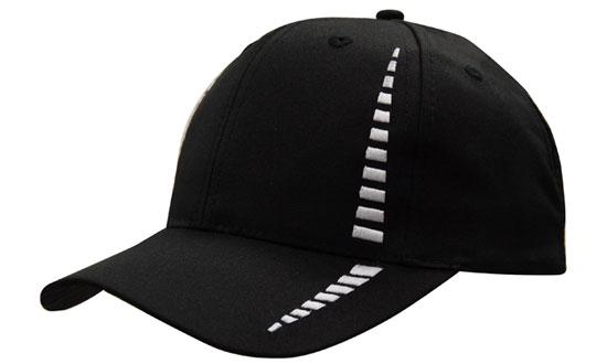 6 Panel Cap Breathable P-Twill Emb Checks - Custom Embroidered - Black With White