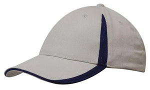 6 Panel BHC Cap with Inserts On Peak & Crown - Custom Embroidered - Stone With Navy