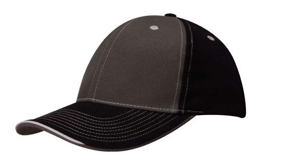 6 Panel BHC 2 Tone Cap with Sandwich Lip - Custom Embroidered - Black With Charcoal And White