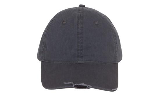 6 Panel Chino Cap with Distressed Peak - Custom Embroidered - Charcoal With Black