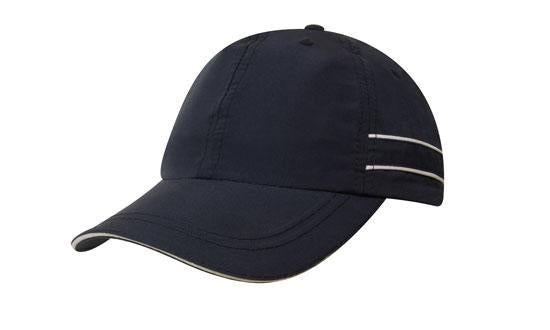Microfibre Sports Cap Piping-Sand - Custom Embroidered - Navy With White