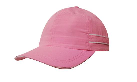 Microfibre Sports Cap Piping-Sand - Custom Embroidered - Pink With White