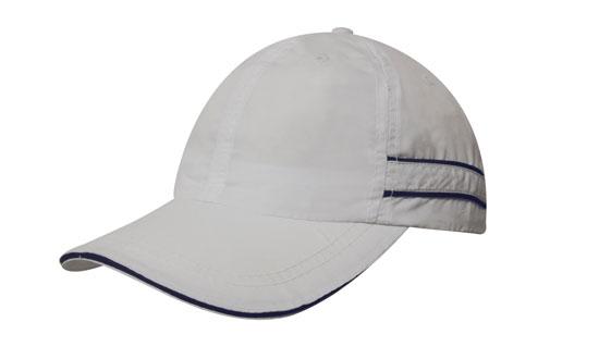 Microfibre Sports Cap Piping-Sand - Custom Embroidered - White With Navy