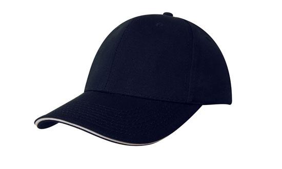 6 Panel Chino Twill Cap with Sandwich - Custom Embroidered - Navy With White