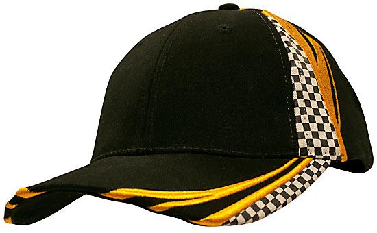 6 Panel Checks & Embroidery Cap - Custom Embroidered - Black With Gold