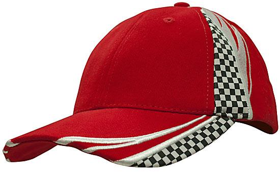 6 Panel Checks & Embroidery Cap - Custom Embroidered - Red With White