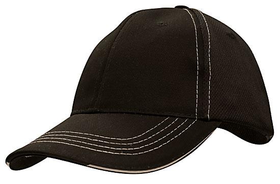 6 Panel Cool Mesh Trucker Cap with Sandwich - Custom Embroidered - Black With Black