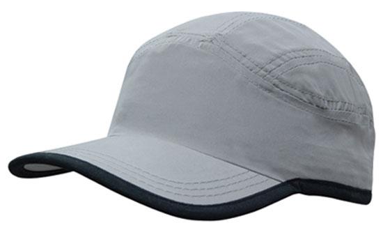 6 Panel Microfiber Sports Cap - Custom Embroidered - Gray With Black