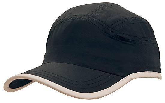 6 Panel Microfiber Sports Cap - Custom Embroidered - Navy With White