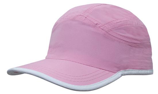 6 Panel Microfiber Sports Cap - Custom Embroidered - Pink With White