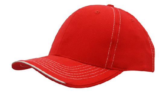 6 Panel BHC Cap with Contrast Sts & Sandwich - Custom Embroidered - Red With White