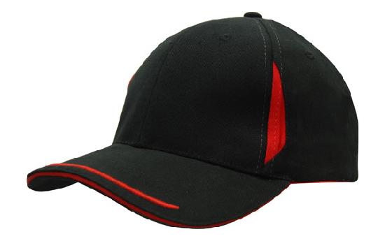 6 Panel BHC Cap Crown Insert & Sandwich - Custom Embroidered - Black With Red
