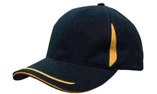 6 Panel BHC Cap Crown Insert & Sandwich - Custom Embroidered - Black With Gold