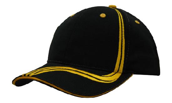 6 Panel BHC Cap Sand & Embroidered Lines - Custom Embroidered - Black With Gold