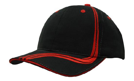 6 Panel BHC Cap Sand & Embroidered Lines - Custom Embroidered - Black With Red