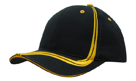 6 Panel BHC Cap Sand & Embroidered Lines - Custom Embroidered - Navy With Gold