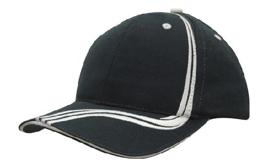 6 Panel BHC Cap Sand & Embroidered Lines - Custom Embroidered - Navy With White