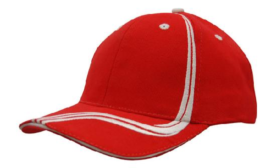 6 Panel BHC Cap Sand & Embroidered Lines - Custom Embroidered - Red With White