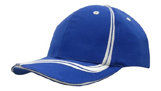 6 Panel BHC Cap Sand & Embroidered Lines - Custom Embroidered - Royal With White