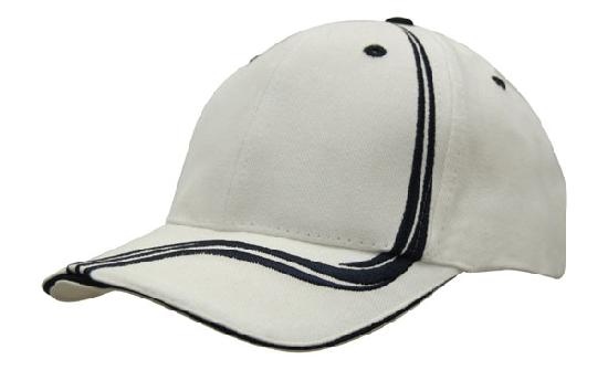 6 Panel BHC Cap Sand & Embroidered Lines - Custom Embroidered - White With Navy