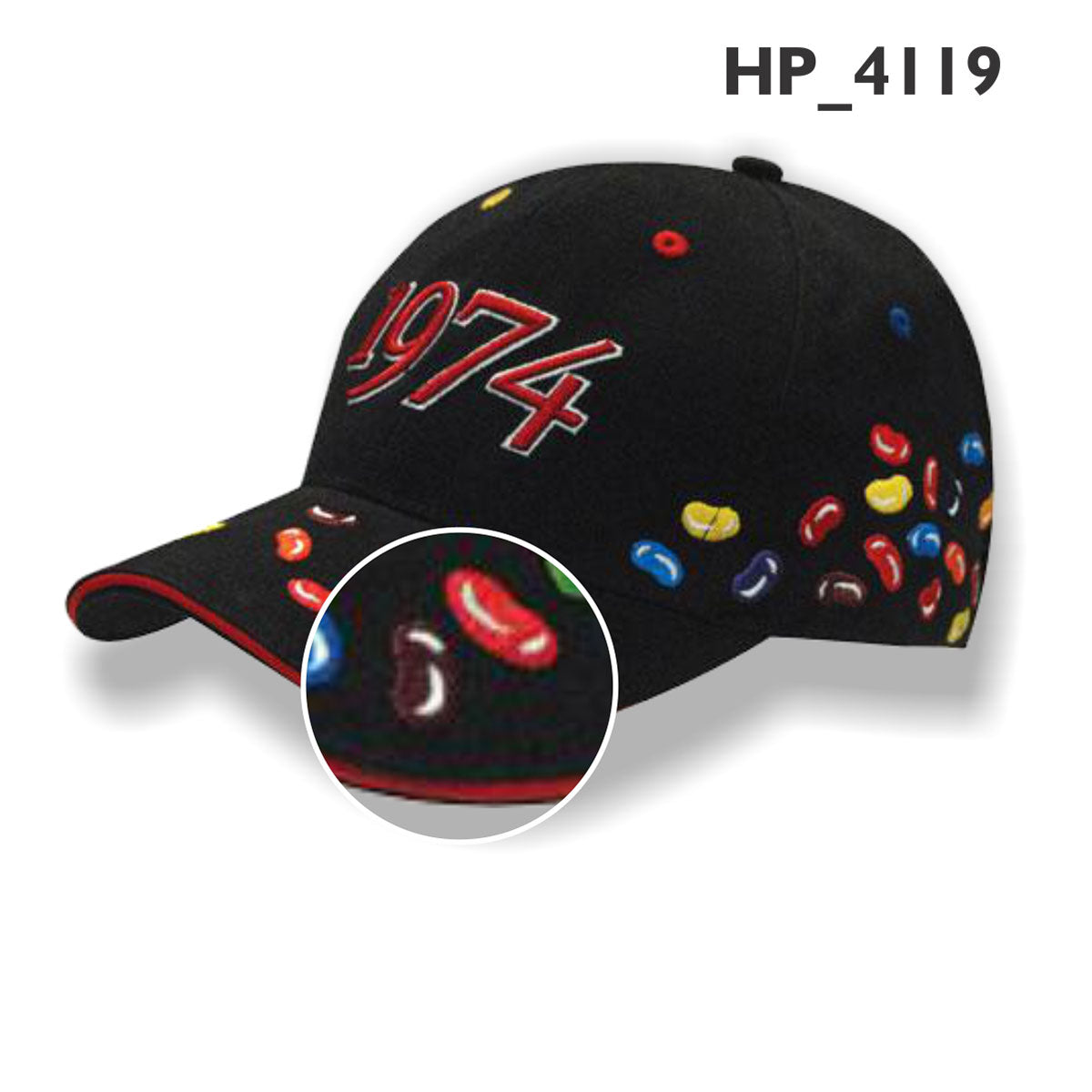 6 Panel BHC Embroidered Jelly Bean Cap - Custom Embroidered - Black