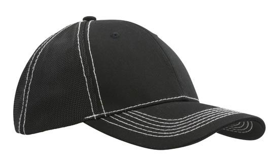 6 Panel Chino Twill Cap with Hi-Tech Mesh - Custom Embroidered - Black