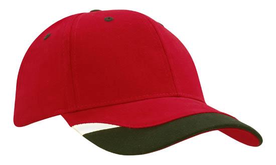 6 Panel BHC Cap with Peak Indent & Print - Custom Embroidered - Red With Black And White