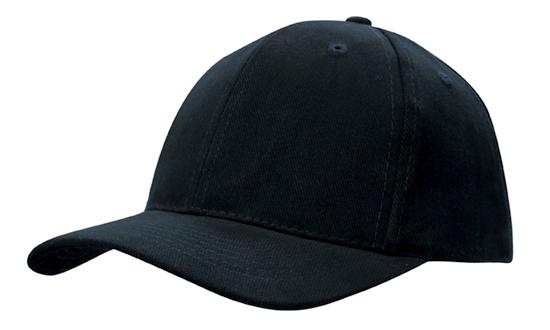 6 Panel Brushed Heavy Cotton Cap with Plastic Strap - Custom Embroidered - Black