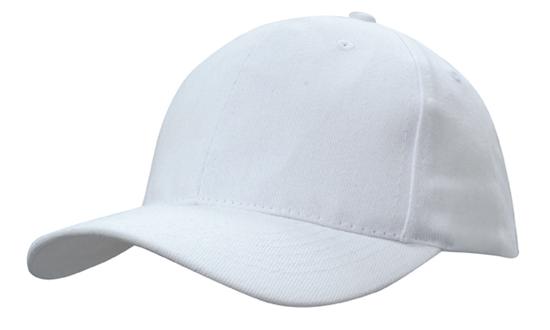 6 Panel Brushed Heavy Cotton Cap with Plastic Strap - Custom Embroidered - White