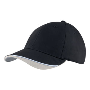 6 Panel HBC Cap with Peak Indent & Sandwich - Custom Embroidered - Bl/wh/gry