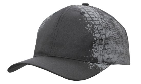 6 Panel BH Sports Twill Cap with Tire Print - Custom Embroidered - Gray With Black